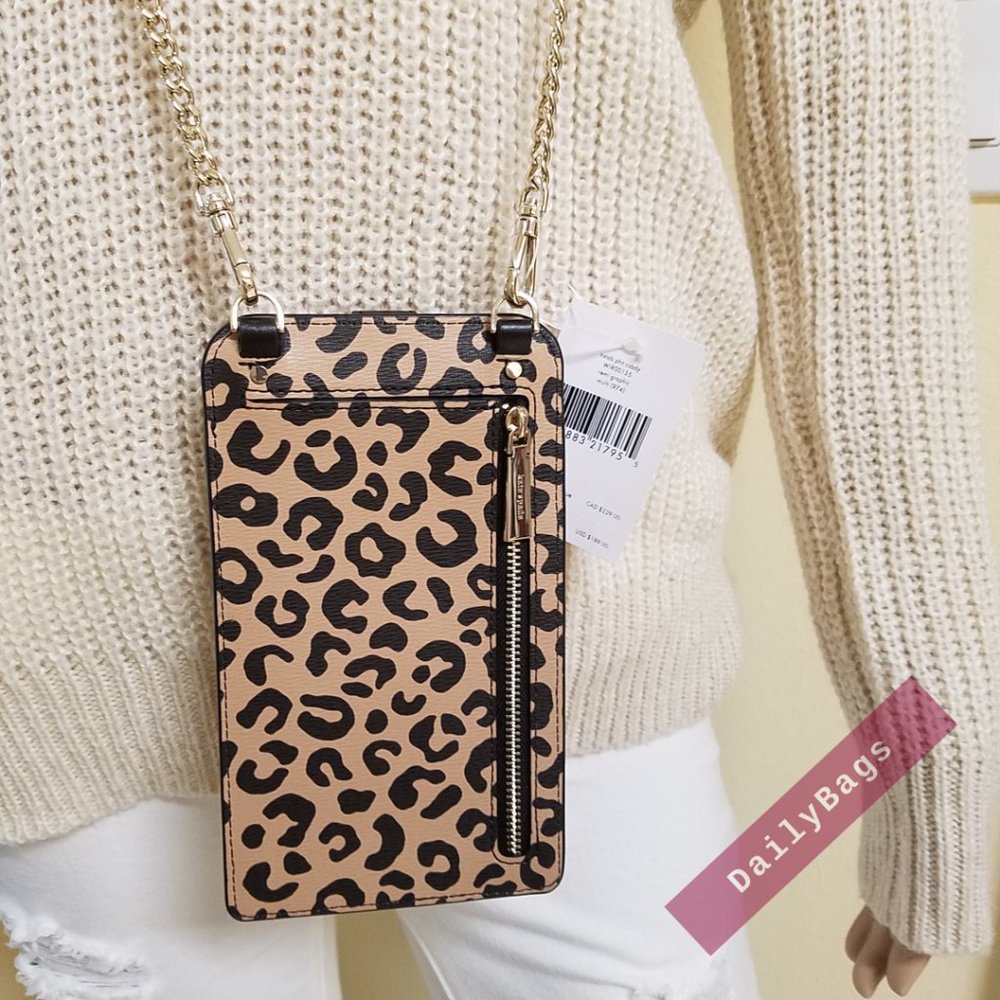 NWT GRAPHIC LEOPARD MULTI BLACK KATE SPADE 100% AUTHENTIC PHONE CROSSBODY - Picture 7 of 11